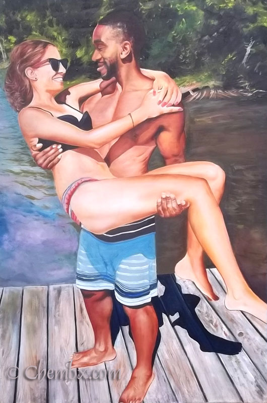 Real-life oil canvas portrait of a woman for Valentine’s gift